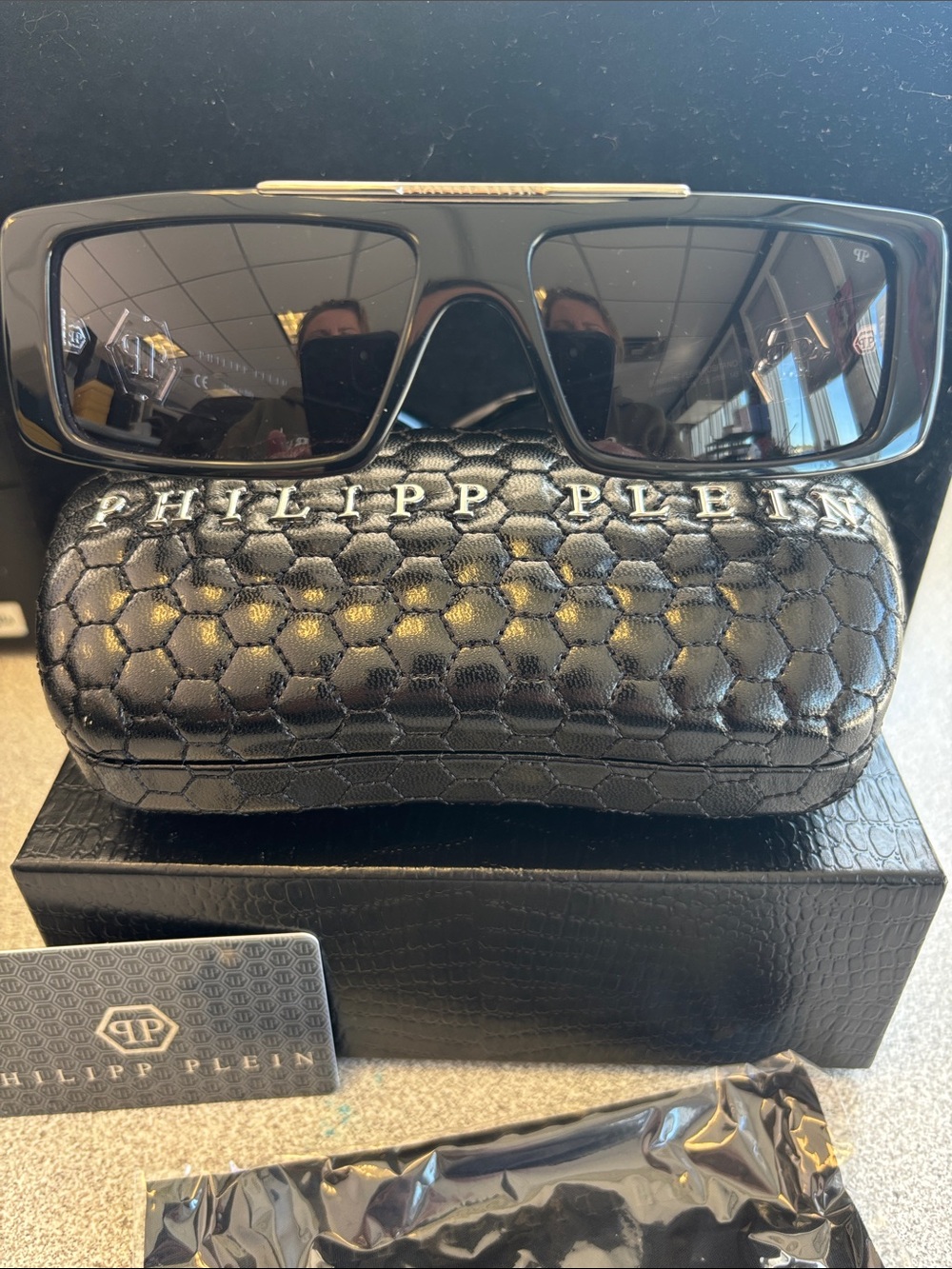 Philipp Plein Black Men’s Shield Sunglasses with Branded Case
